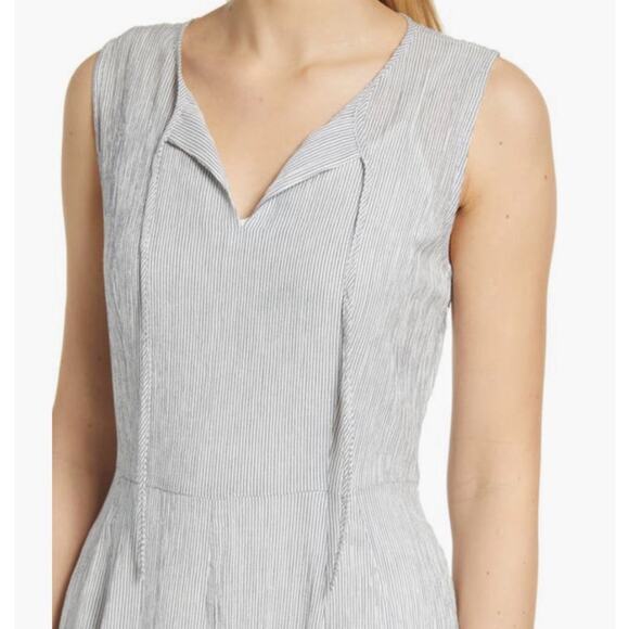Caslon Striped Cotton Midi Dress Gray White Sleeveless Ruffle Summer M coastal - Picture 9 of 9